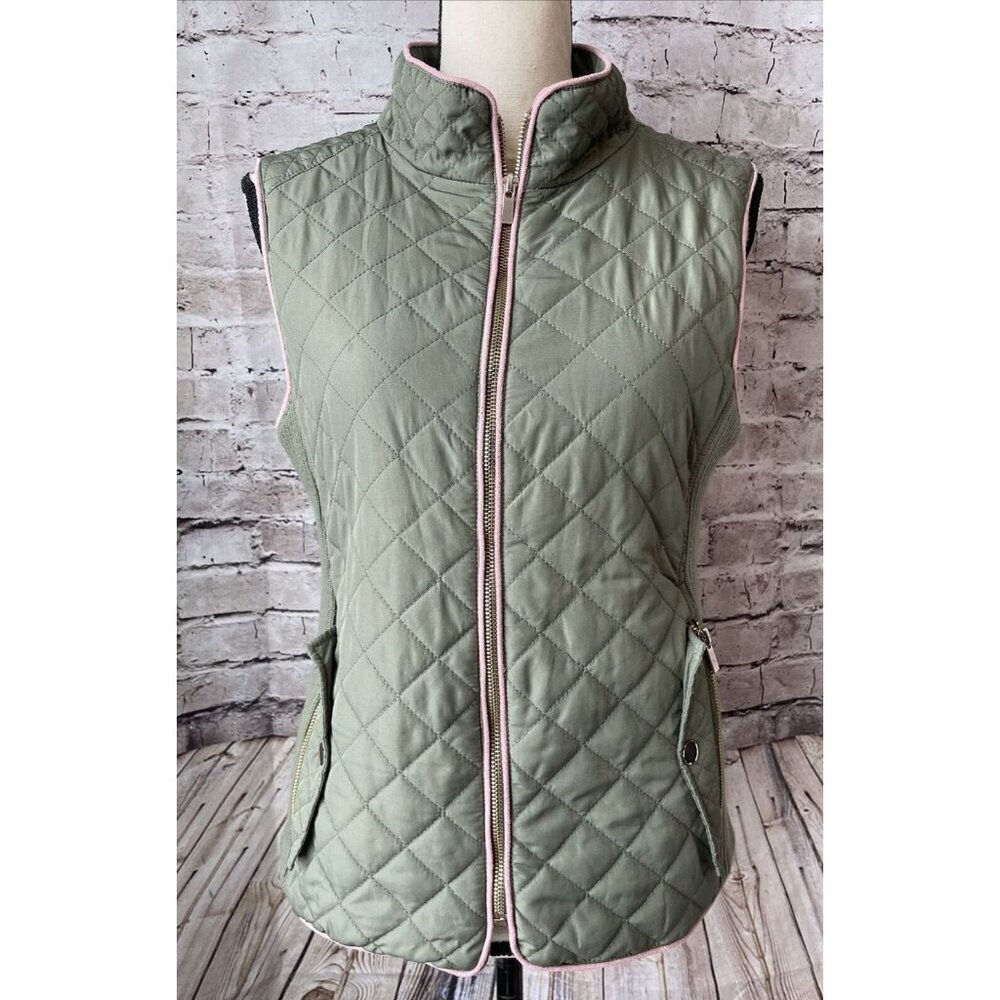 Francescas Mi‎ Ami Green Quilted Zip Vest Womens S Casual